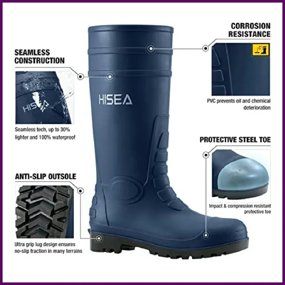 Men's Steel Toe PVC Rain Boots Waterproof Slip Resistant Work Boots